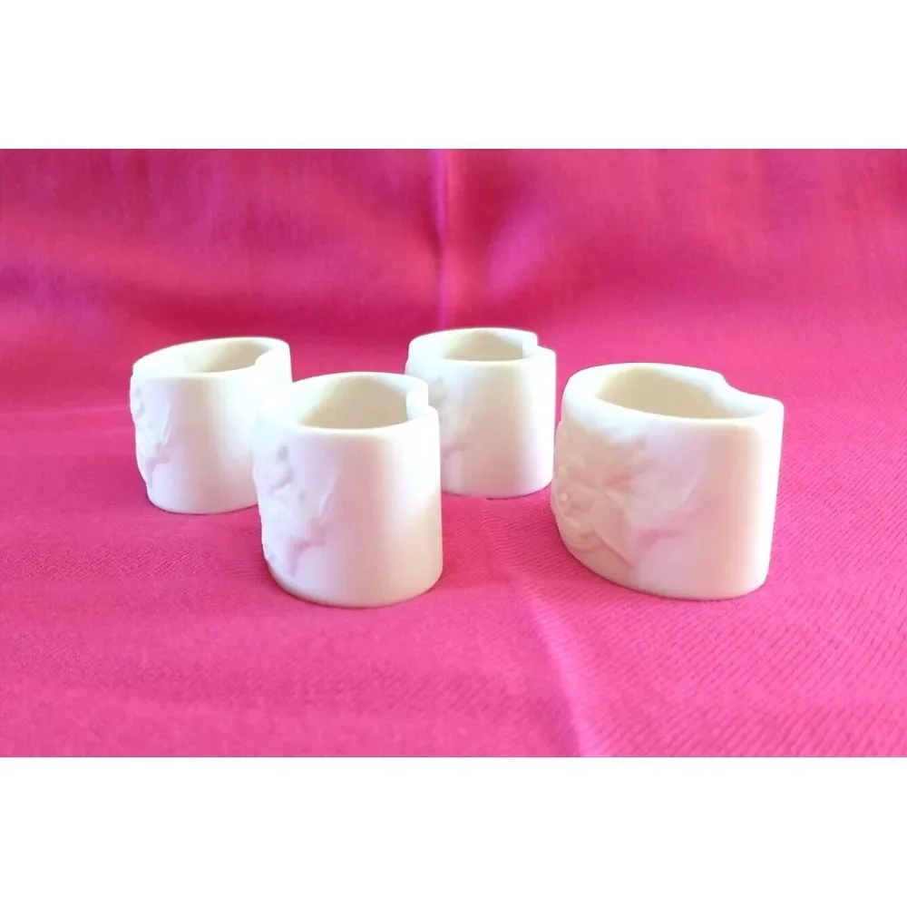 Gorham Bone China Napkin‎ Rings Linen Flowers Lily Set of 4 Vintage Minimalist